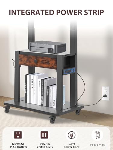 Rolling TV Stand with Power Outlet for 32-75 Inch Flat/Curved Screen, view 4