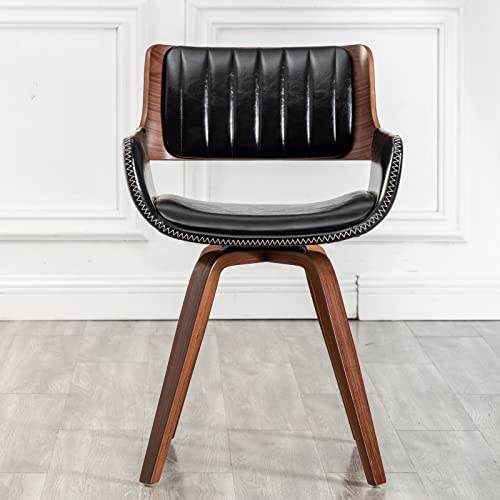 Swivel Accent Faux Leather Dining Chairs Set of 2, Mid Century Modern Chairs with Wooden Legs/Armrest/Upholstered Seat/Adjustable Foots for Kitchen Dining Room Desk Chairs,Black…
