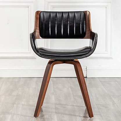 Swivel Accent Faux Leather Dining Chairs Set of 2, Mid Century Modern Chairs with Wooden Legs/Armrest/Upholstered Seat/Adjustable Foots for Kitchen Dining Room Desk Chairs,Black…
