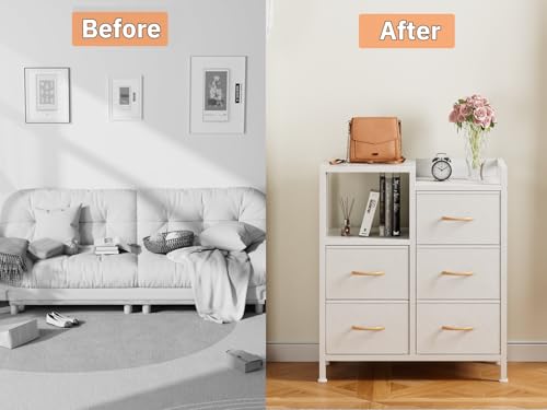 White Dresser for Bedroom, 5 Drawer Small Fabric Closet Dresser, view 5