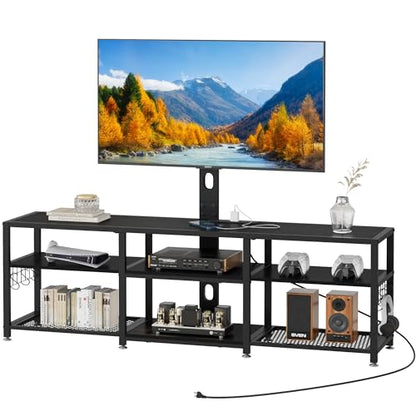TV Stand with Mount and Power Outlets, Entertainment Center for 55/60/65/70/75 inch TVs, Height Adjustable Media Console with Storage Shelves, for Living Room, Bedroom, Black