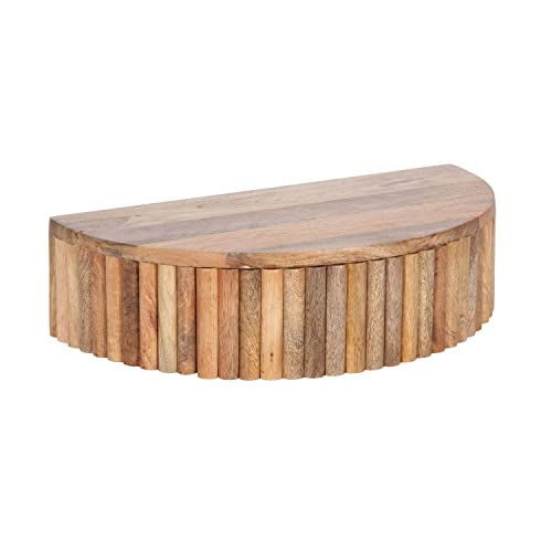 Reid Ribbed Wooden Floating Side Table; 20 x 11 x 6; Natural Brown; Modern Wood Floating Nightstand with Drawer for Extra Storage and Added Functionality