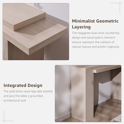 63 Inch Modern Entryway Console Table, Solid Geometry Accent Sofa Table Behind The Couch, Narrow Console Table for Entryway, Hallway, Living Room, Foyer, White Alder