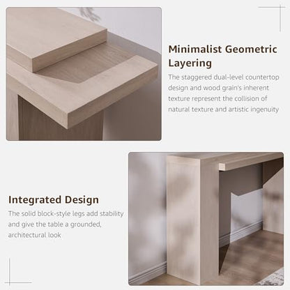 63 Inch Modern Entryway Console Table, Solid Geometry Accent Sofa Table Behind The Couch, Narrow Console Table for Entryway, Hallway, Living Room, Foyer, White Alder
