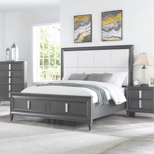 Queen Platform Bed Upholstered Dark Grey Linen Frame Modern Low Profile Sleek Design Wood Slat Support No Box Spring Required Sturdy Bedroom Furniture for Minimalist Contemporary Homes