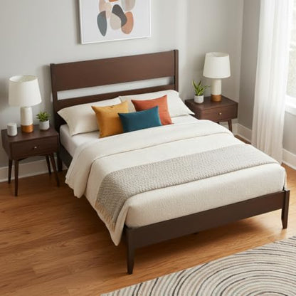 Queen Size Rubber Wood Bed Frame with Tall Headboard, Dark Brown, view 4