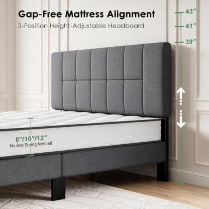 Queen Bed Frame with 2 Storage Drawers & Upholstered Adjustable Headboard, view 7