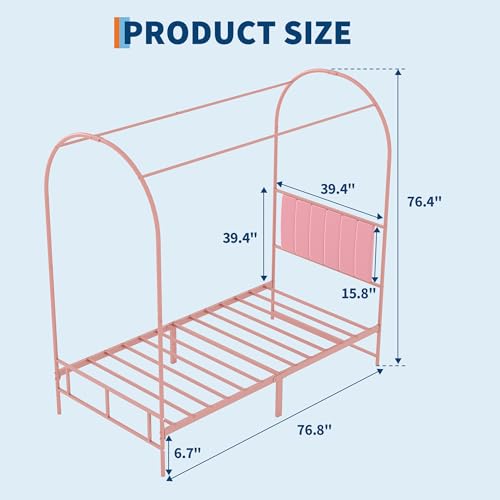 Twin Canopy Bed Frame with Upholstered Headboard, view 3