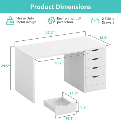 Computer Desk with Drawers, Wood White, view 4