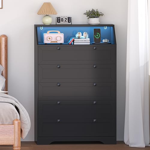 Black Dresser Tall 5 Drawer Dresser for Bedroom, view 5