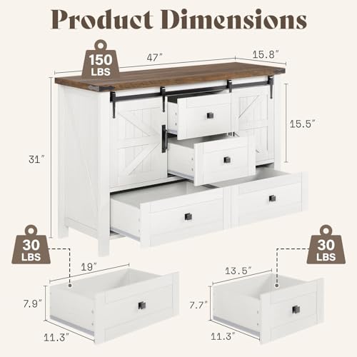 2PCS Farmhouse Dresser Set with Sliding Barn Doors, view 4