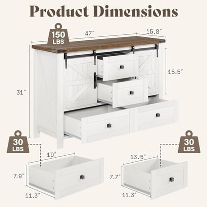 2PCS Farmhouse Dresser Set with Sliding Barn Doors, view 4