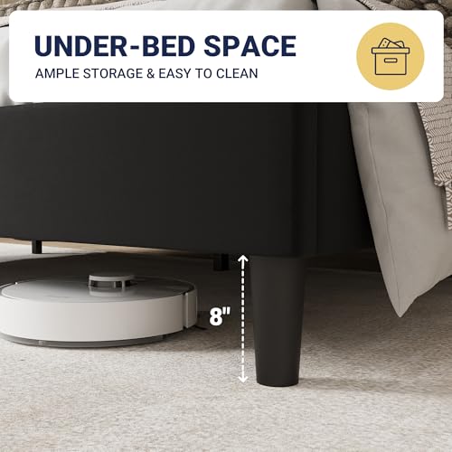 Queen Size Bed Frame, Plush Velvet Wingback, Modern Style, Black, view 6