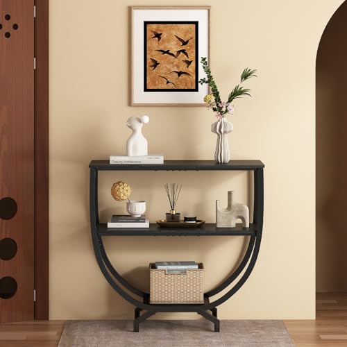 3 Tier Console Tables, 30" Height Entryway Table, Sofa Table Behind Couch Table, Industrial Entryway Furniture Entry Way Table with Storage for Living Room, Hallway, Entrance, Rustic Black