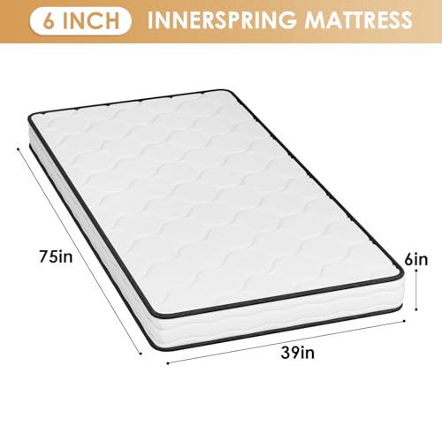 PayLessHere | 6 Inch Twin Mattress | Medium Firm Hybrid Mattress | White | with High-Density Foam and Breathable Cover | Pocket Spring Design, Pressure Relief | Bed in a Box, CertiPUR-US Certified