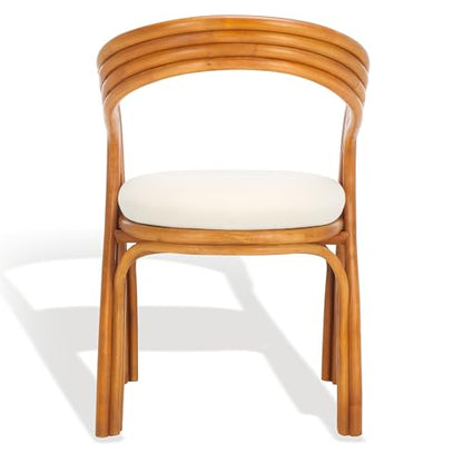 SAFAVIEH Couture Collection Jennabrook Tropical Coastal Natural Rattan/White Linen Cushion Dining Chair (Fully Assembled)