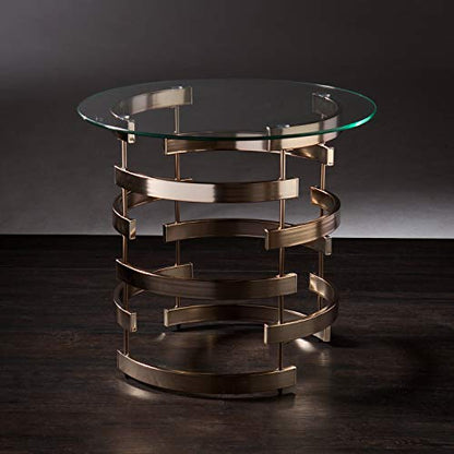 Belmar Contemporary Round Glass Top End Table, Champagne