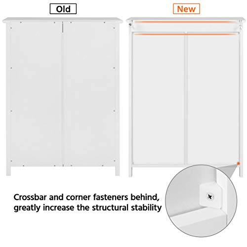Bathroom Floor Cabinet Double Doors Free-Standing Storage Cabinet with Adjustable Shelves, Anti-toppling Design, White