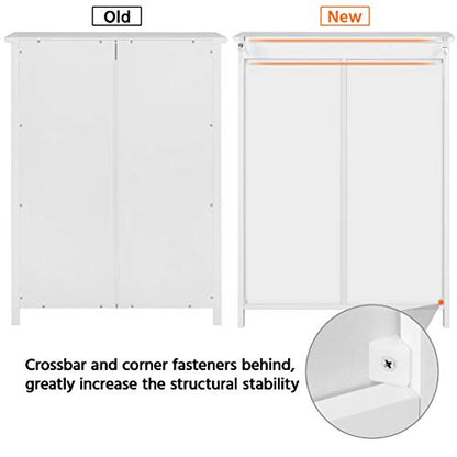 Bathroom Floor Cabinet Double Doors Free-Standing Storage Cabinet with Adjustable Shelves, Anti-toppling Design, White
