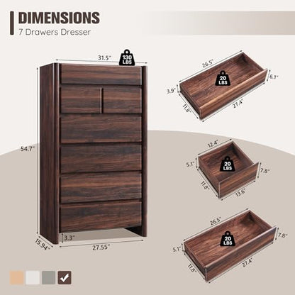 Modern 7 Drawers Dresser for Bedroom, 54.7" Tall Dresser-Brown, view 3