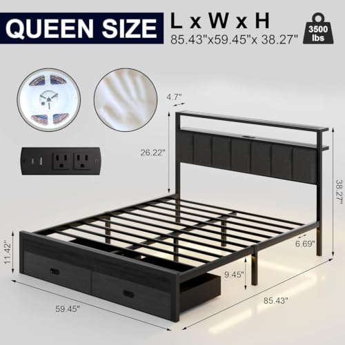 Queen Bed Frames with Storage Drawer, view 3