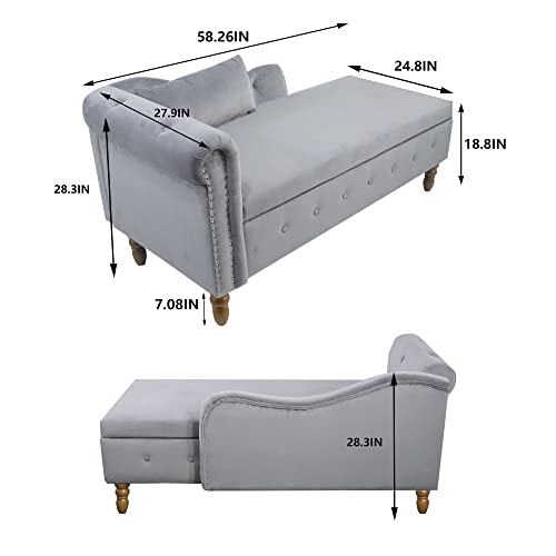 Majnesvon Velvet Chaise Lounge with Storage, Classic Style with Pillow, view 3