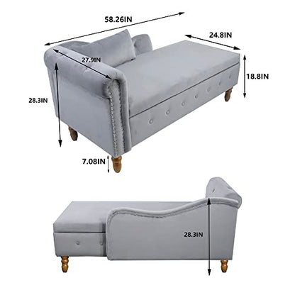 Majnesvon Velvet Chaise Lounge with Storage, Classic Style with Pillow, view 3
