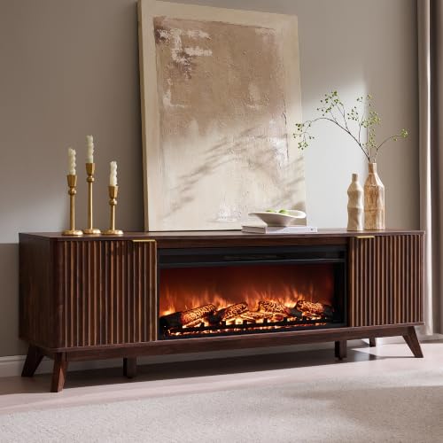 70" Fluted Fireplace TV Stand with 36" Electric Fireplace, Dark Walnut, view 2