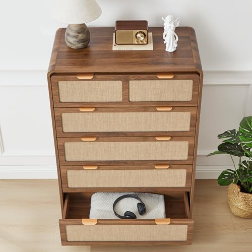 43" Tall 5 Drawer Dresser for Bedroom, Modern Wood Dresser, Walnut, view 6