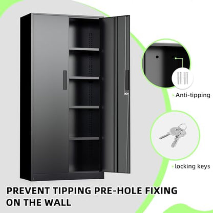Crownland 72" Metal Office Storage Locking Cabinet, Lockable Garage Storage Cabinets, High Office Cabinet with Adjustable Shelves for Garage(Black)