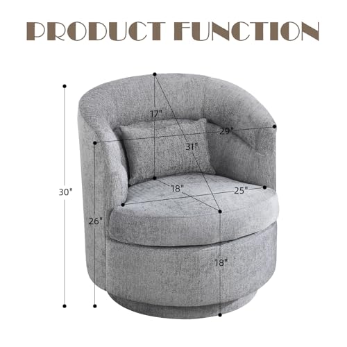 Swivel Accent Chair, 360 Degree Round Swivel Barrel Chair with Pillow, Upholstered Comfy Barrel Armchair Single Club Sofa Chair for Living Room,Bedroom, Reading Room, Dark Grey