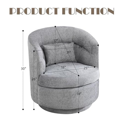 Swivel Accent Chair, 360 Degree Round Swivel Barrel Chair with Pillow, Upholstered Comfy Barrel Armchair Single Club Sofa Chair for Living Room,Bedroom, Reading Room, Dark Grey