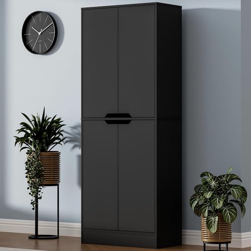 Black Tall Kitchen Pantry Cabinet with Adjustable Shelves, view 2