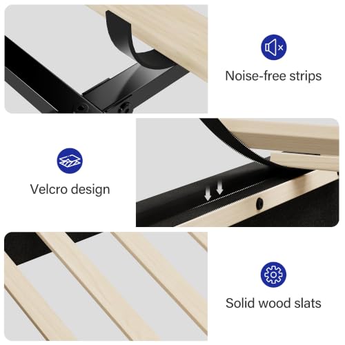 Queen Size Bed Frame with Headboard, Velvet Upholstered Bed Frame, view 8