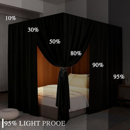 Black Canopy Bed Curtain 4 Corner Post Bed Curtains, King, view 6