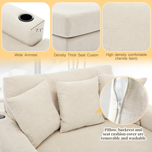 Modern 55" Chaise Lounge with Pillow, Charge Station & Cup Holders, view 7