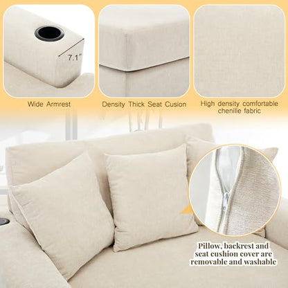 Modern 55" Chaise Lounge with Pillow, Charge Station & Cup Holders, view 7