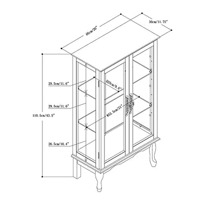 Curio Cabinet Lighted Curio Diapaly Cabinet Wooden Shelving Unit with Adjustable Shelves and Mirrored Back Panel, Tempered Glass Doors (Oak, 3 Tier)