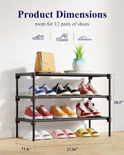 Shoe Rack - Non-Woven Shoe Rack Shelf, 27.5" Wide - 3 Tier, Black, view 4
