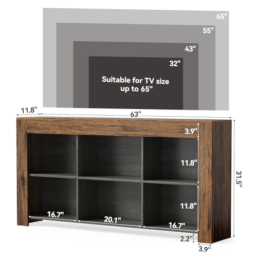TV Stand with Storage, 63-Inch Entertainment Center with Shelves, view 4