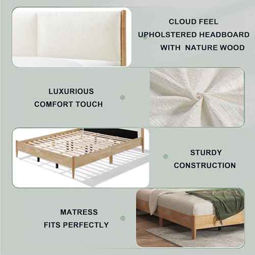 Modern Natural Wood Bed Frame with Headboard, Easy Assemble, view 7