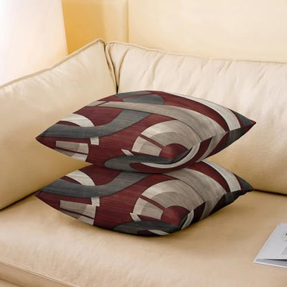 Abstract Spiral Throw Pillow Covers 18x18 Inch Set of 2 Retro Burgundy Red Gray Geometric Stripes Lines Cushion Covers for Teens Men Women Modern Simple Style Cushion Cases for Living Room Couch