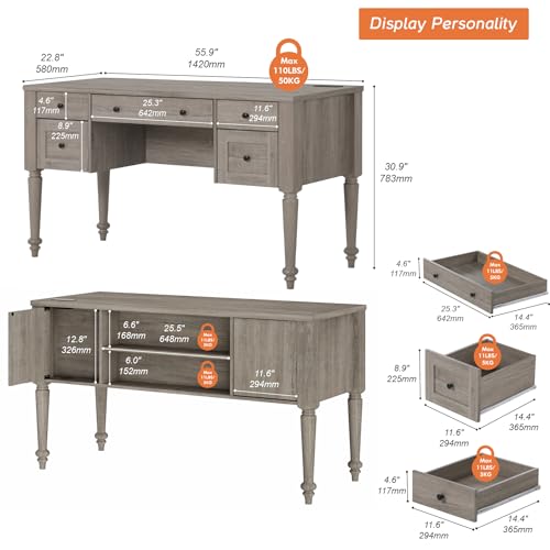 Farmhouse Executive Desk with Drawers, view 3
