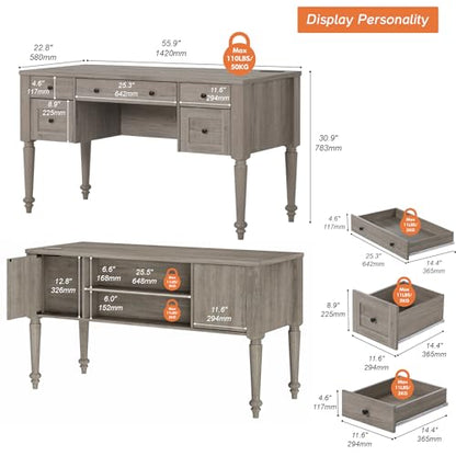 Farmhouse Executive Desk with Drawers, view 3