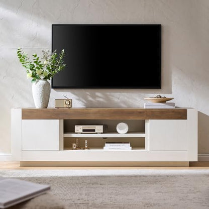 70" Modern TV Stand for 80" TV, Thick Block TV Console, Antique White, view 2
