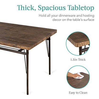 Best Choice Products 6-Piece 55in Modern Dining Set for Home, Kitchen, Dining Room w/Storage Racks, Rectangular Table, Bench, 4 Chairs, Steel Frame - Brown