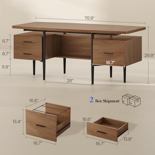 70.9" W x 27.6" D Office Desk with 3 Drawers, Modern Computer Desk with Storage, view 3