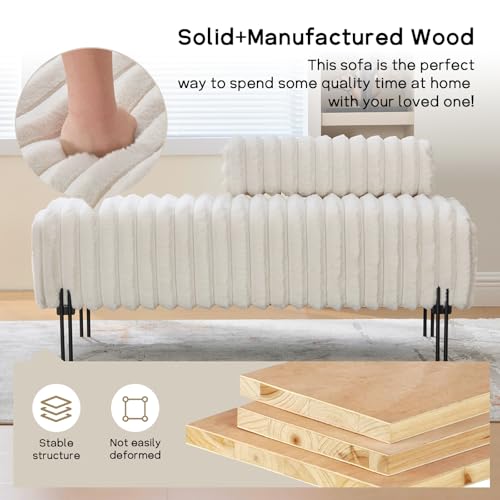 49.6" Modern Loveseat Sofa Couch, Upholstered Accent Sofa with Golden Legs and Adjustable Backrest, Small Faux Fur Couches for Bedroom, Living Room, Compact Small Space (Beige)