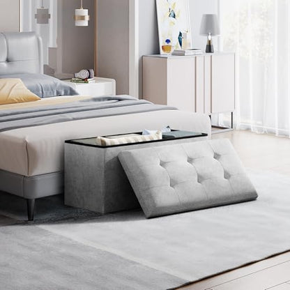 Storage Ottoman Bench, 30 Inch Ottoman Foot Rest, Light Gray | End of Bed Bench, Storage Chest, For Living Room, Bedroom, Entryway