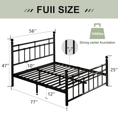 Full Size Metal Platform Bed Frame with Victorian Classic Iron-Art Headboard, view 3